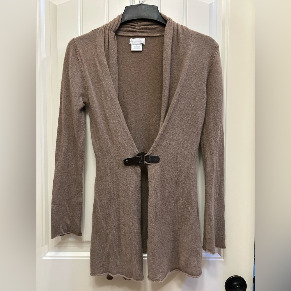 Bibelot Taupe Open Front Cashmere Cardigan, Small